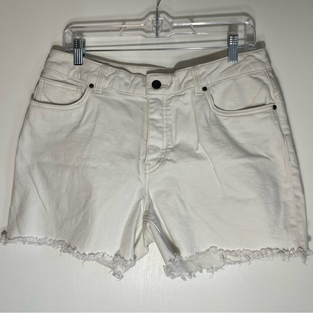 PRANA Women's White Button-up Frayed Hem Jean Shorts Size 12/31